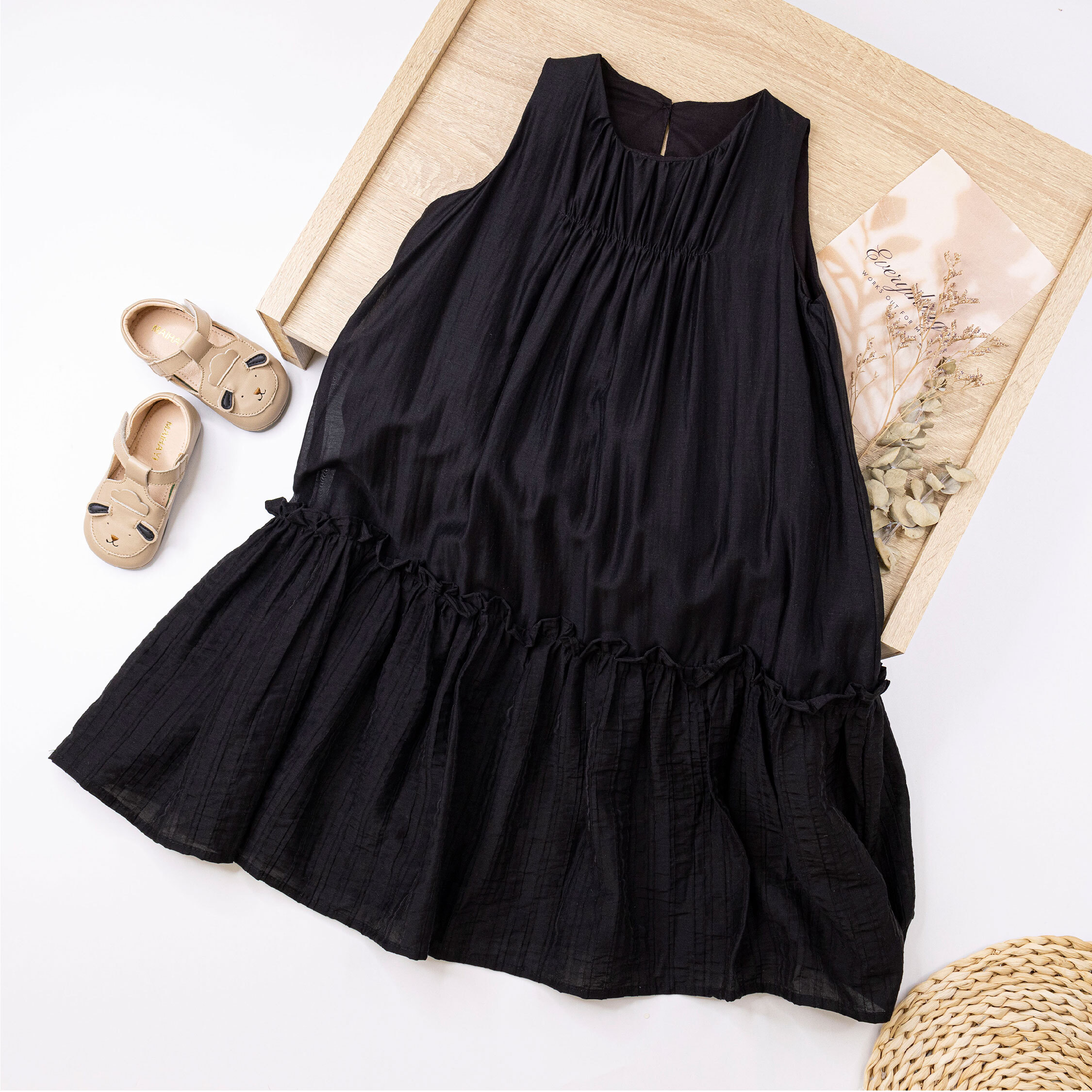 氣質抓皺鬆緊設計無袖洋裝＊二色 (H50416)