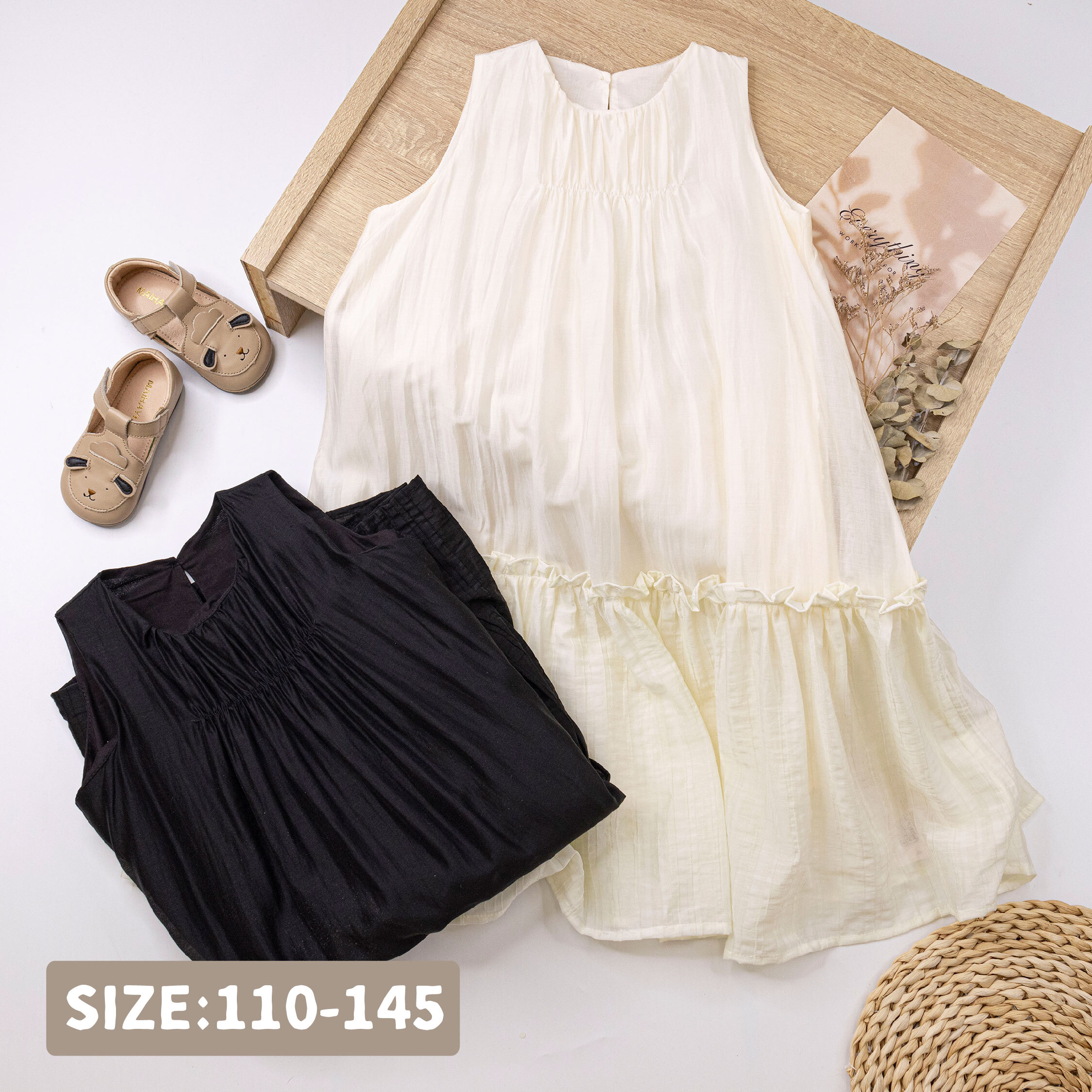 氣質抓皺鬆緊設計無袖洋裝＊二色 (H50416)