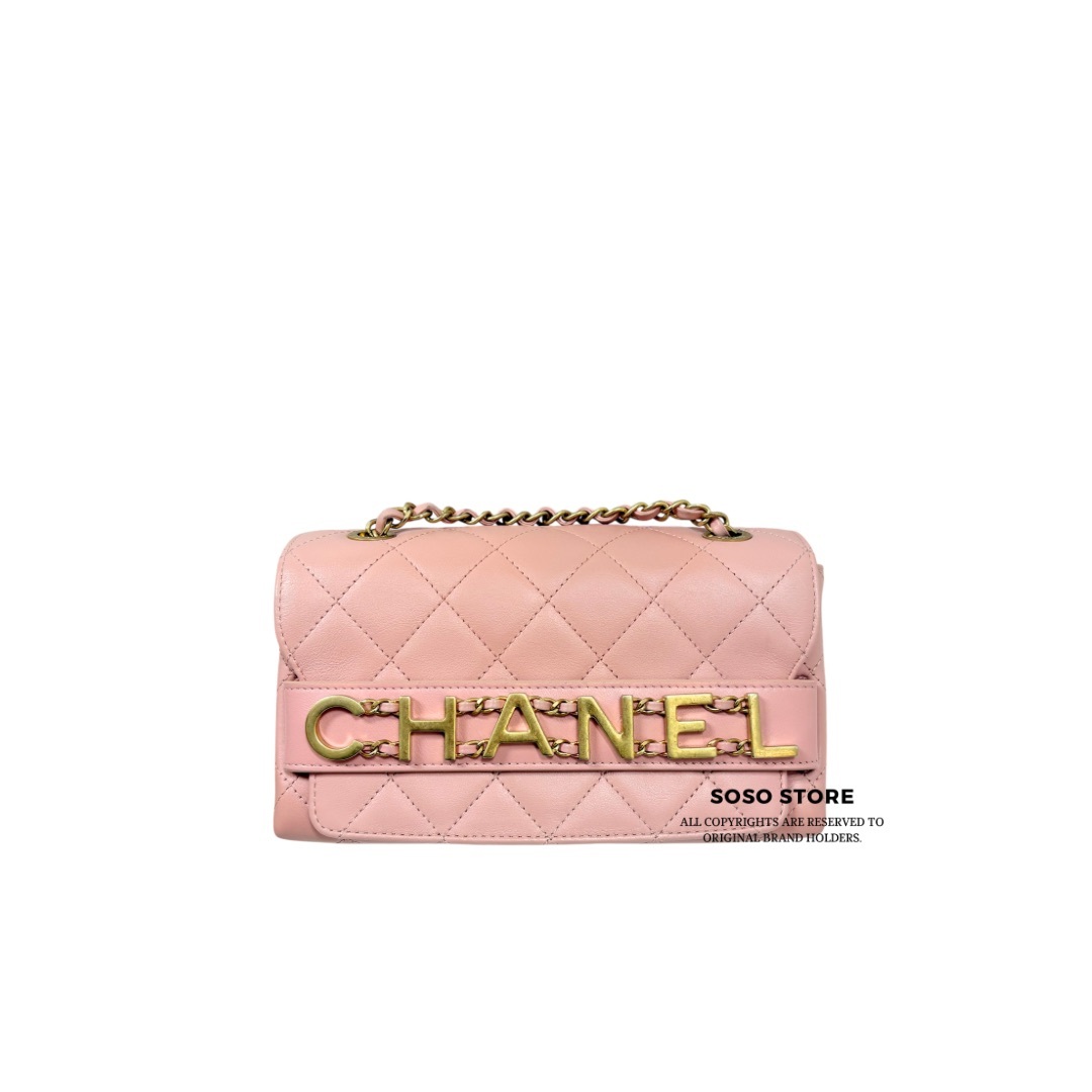 Chanel Logo Flap Bag - Pink / Ghw