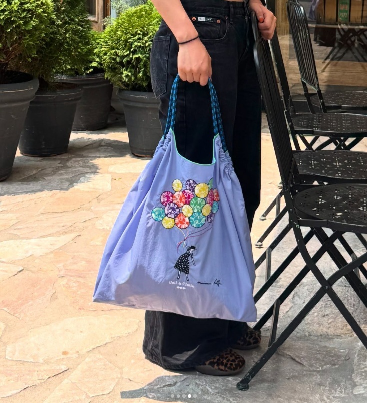 Ball＆Chain 刺繡環保購物袋 L號 - 紫 (36310226)