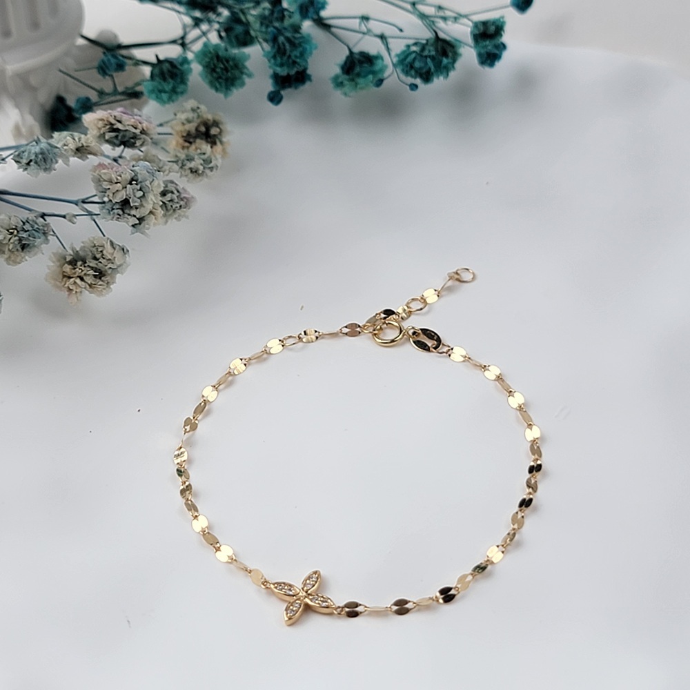 【me.luxe】K18十字花5分鑽麥穗手鍊