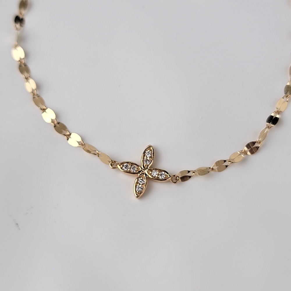 【me.luxe】K18十字花5分鑽麥穗手鍊