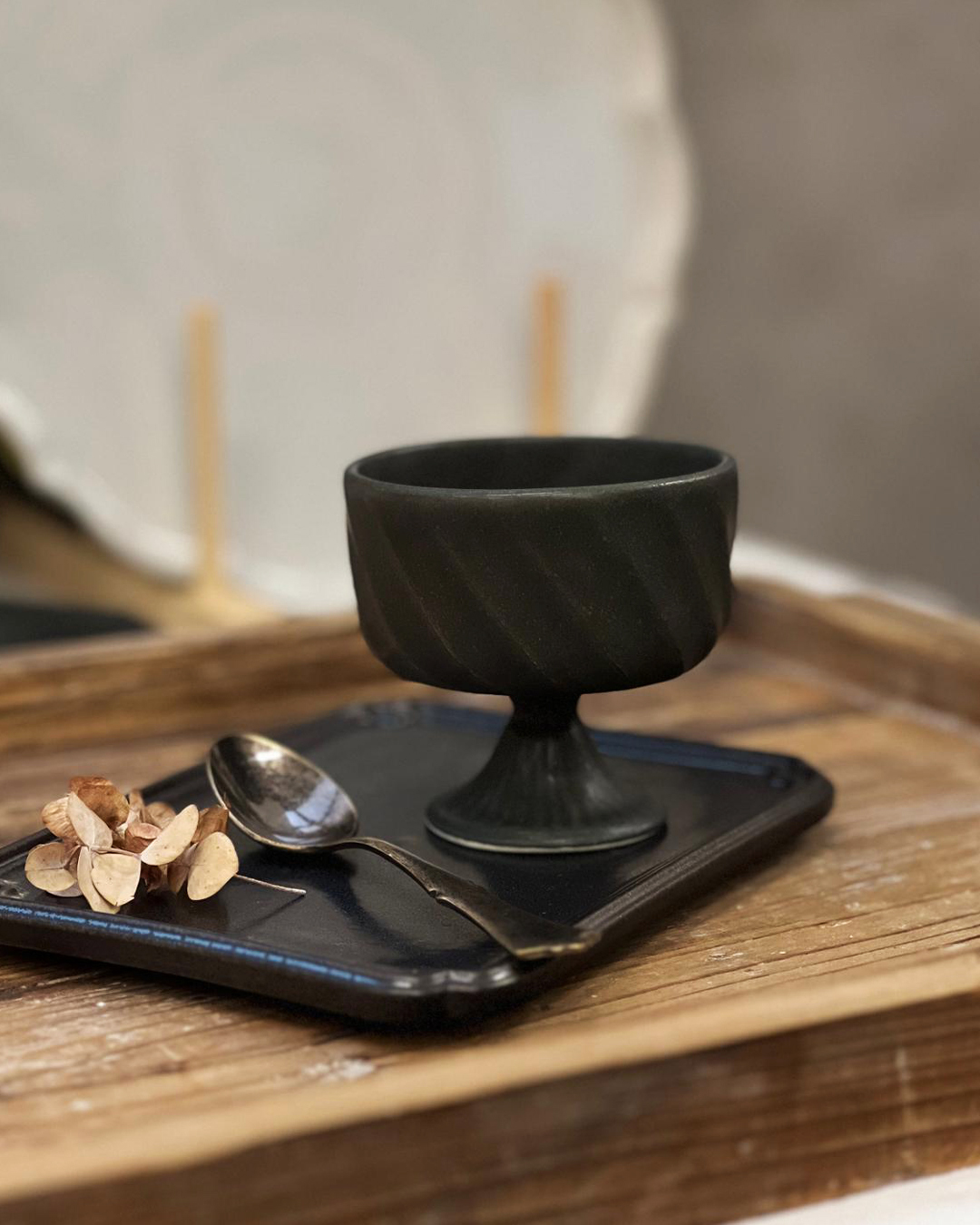 西式 扭紋高腳甜點杯｜益子燒