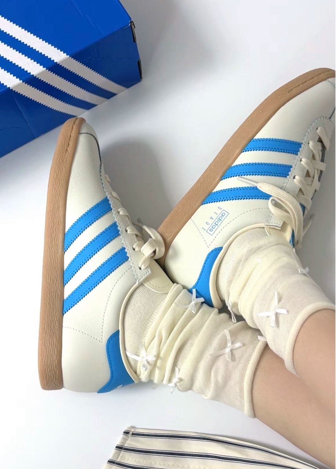 adidas Stadt 三葉草白藍復古德訓鞋 薄底百搭 男女同款