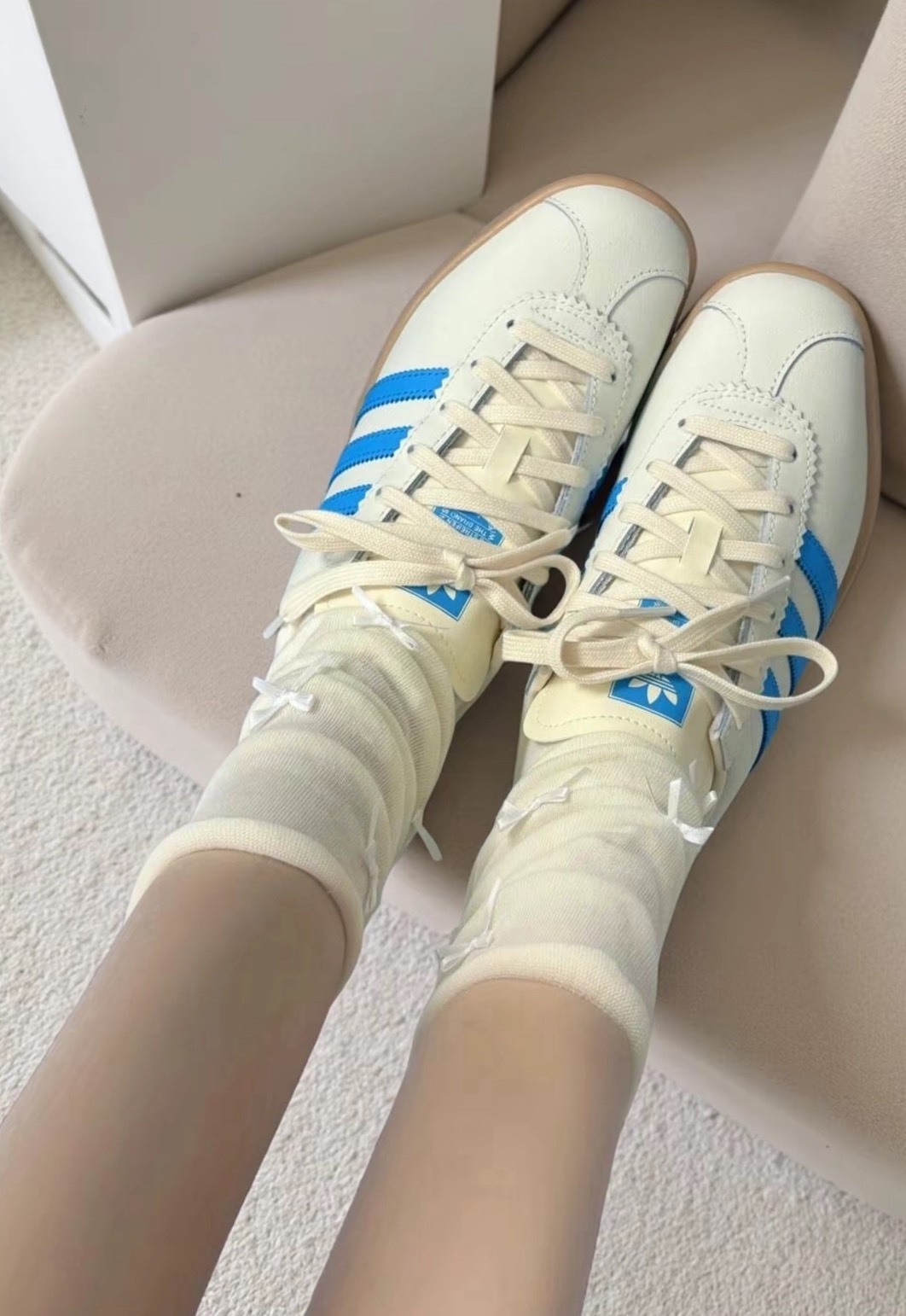 adidas Stadt 三葉草白藍復古德訓鞋 薄底百搭 男女同款