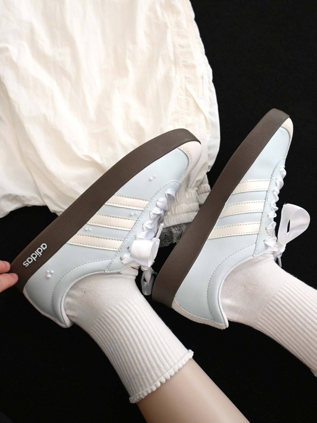 特殊定制款 ADIDAS NEO VL COURT 2.0 海洋珍珠緞帶