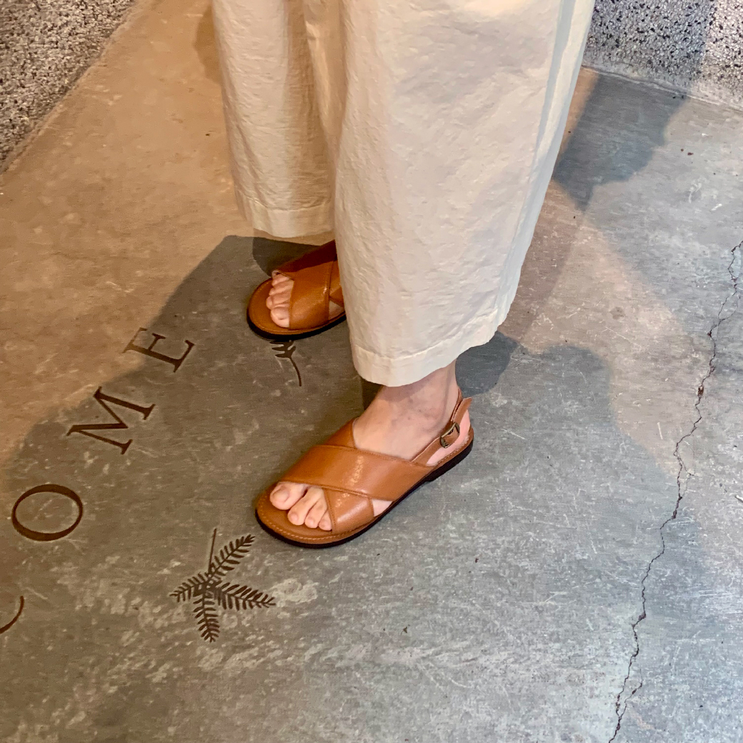 7902 義大利植鞣交叉涼鞋 棕咖