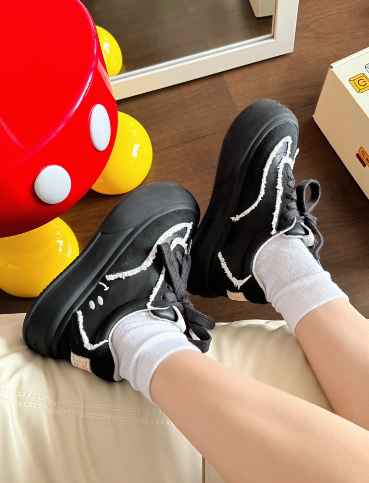 寧寧同款 SOAP OPERA 解構開口笑大頭鞋 泡泡鞋 黑騎士 黑色 全黑 厚底 寬鞋帶 不修邊 笑臉 帆布鞋 大頭鞋/預購