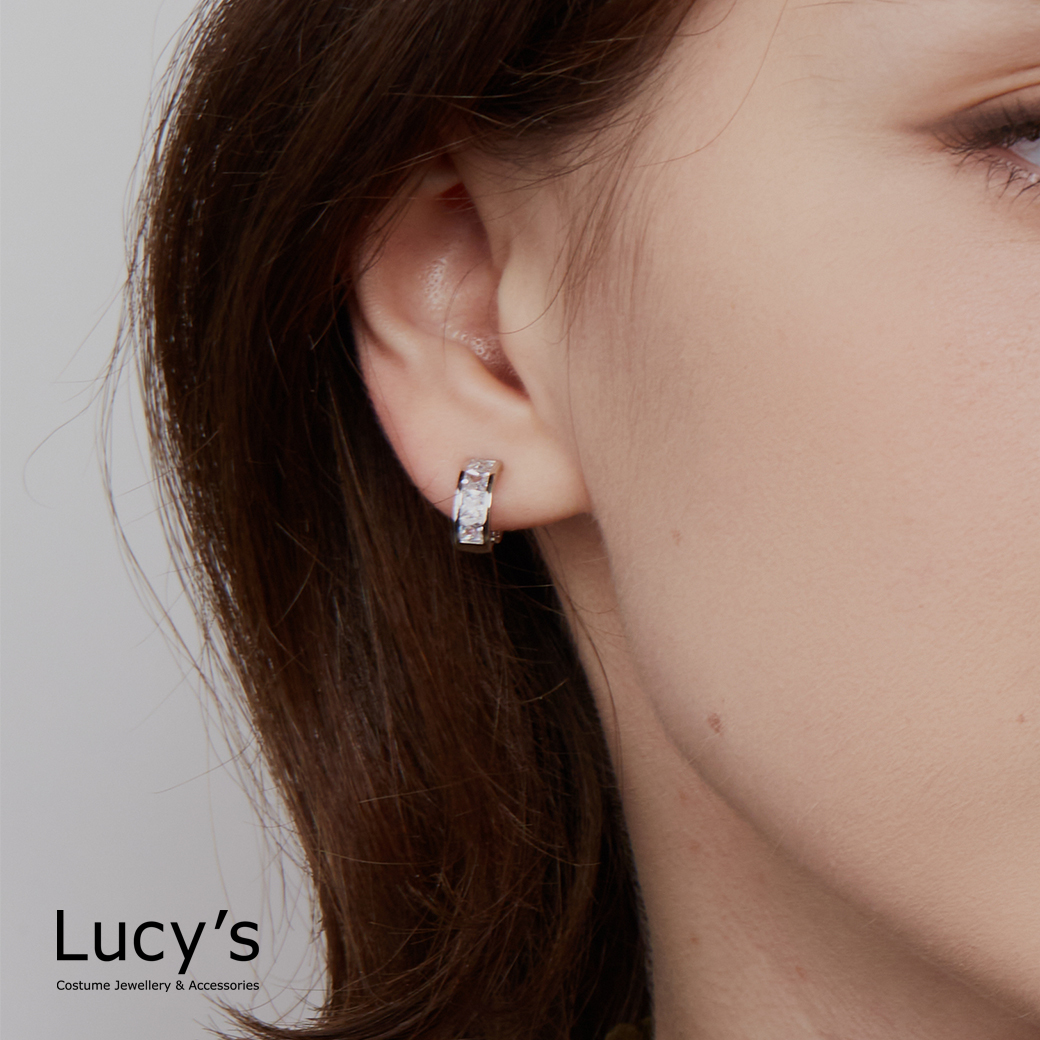 鋯石半環形 夾式耳環 (二色) (122470/122471)