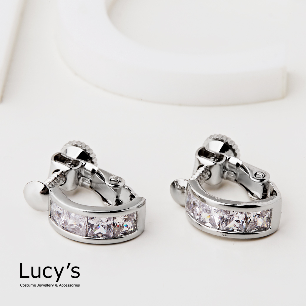 鋯石半環形 夾式耳環 (二色) (122470/122471)