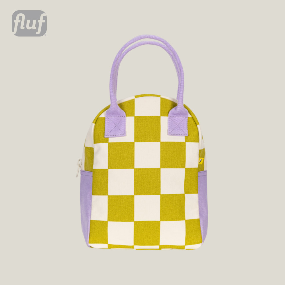 拉鍊隨手袋【薰衣草棋盤】-加拿大Fluf有機棉