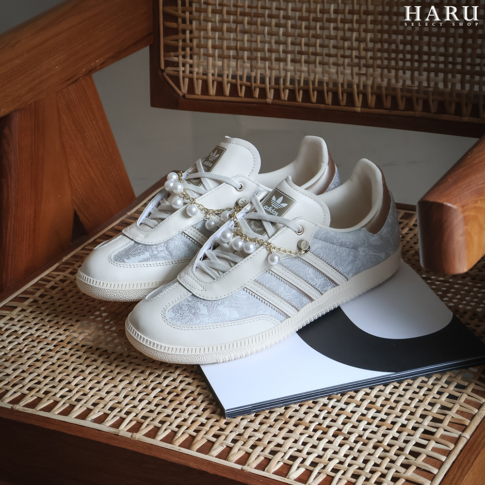 明星同款 adidas Originals Samba og 法式奶油小香風 珍珠 刺繡 絲綢 德訓鞋 JQ2616