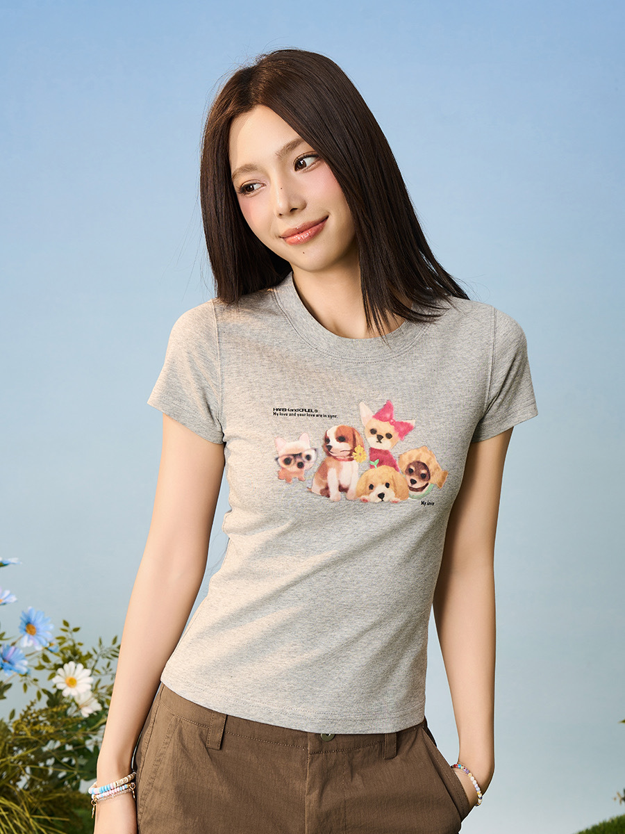 harsh and cruel 2025SS 水彩小狗 女款 修身短袖