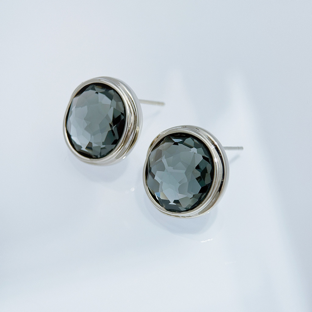 圓形灰黑切面耳環