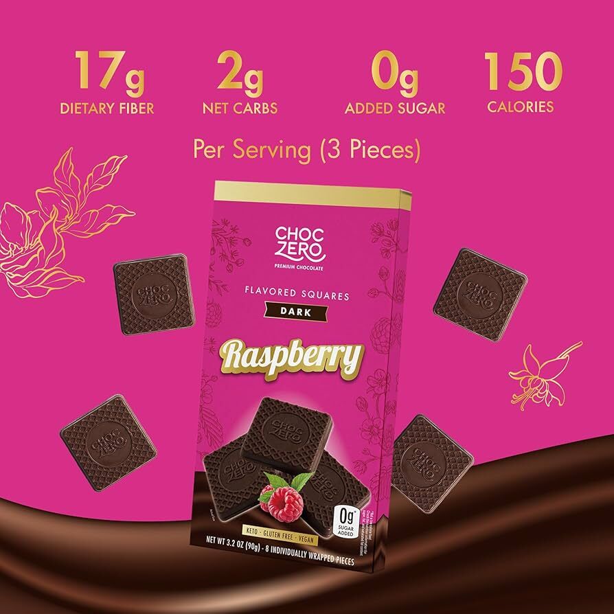 ChocZero - 純素黑朱古力方塊 - 覆盆子味 (8小塊獨立包裝) #樹莓味