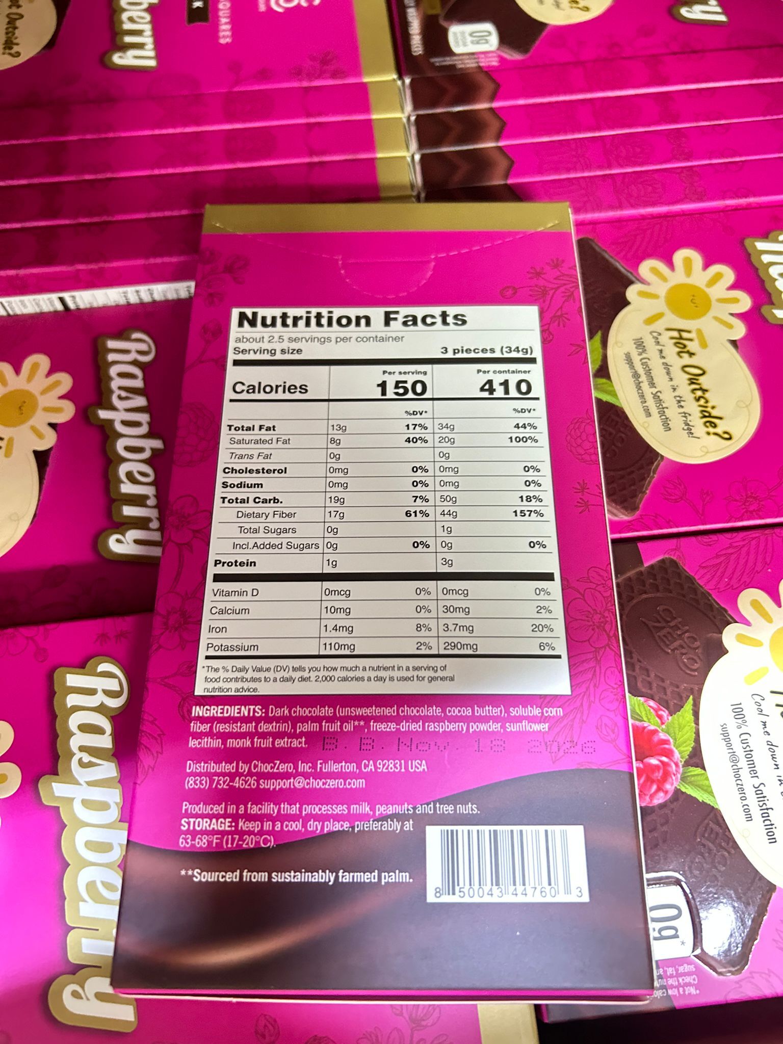 ChocZero - 純素黑朱古力方塊 - 覆盆子味 (8小塊獨立包裝) #樹莓味