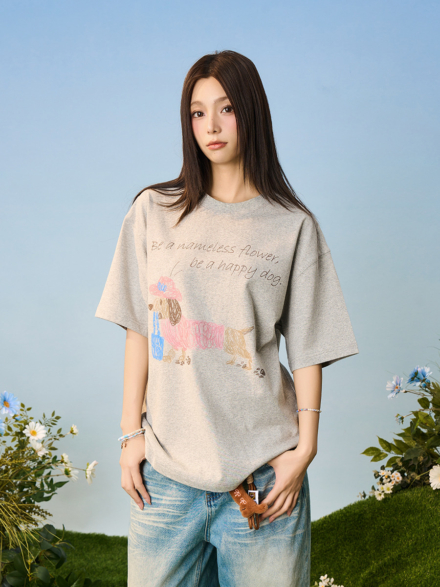 harsh and cruel 2025SS 線條小狗 寬鬆短袖