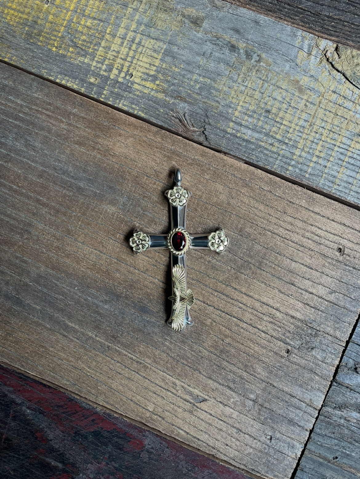 三花金繩石榴石 w/金Eg-05鷹 十字架*