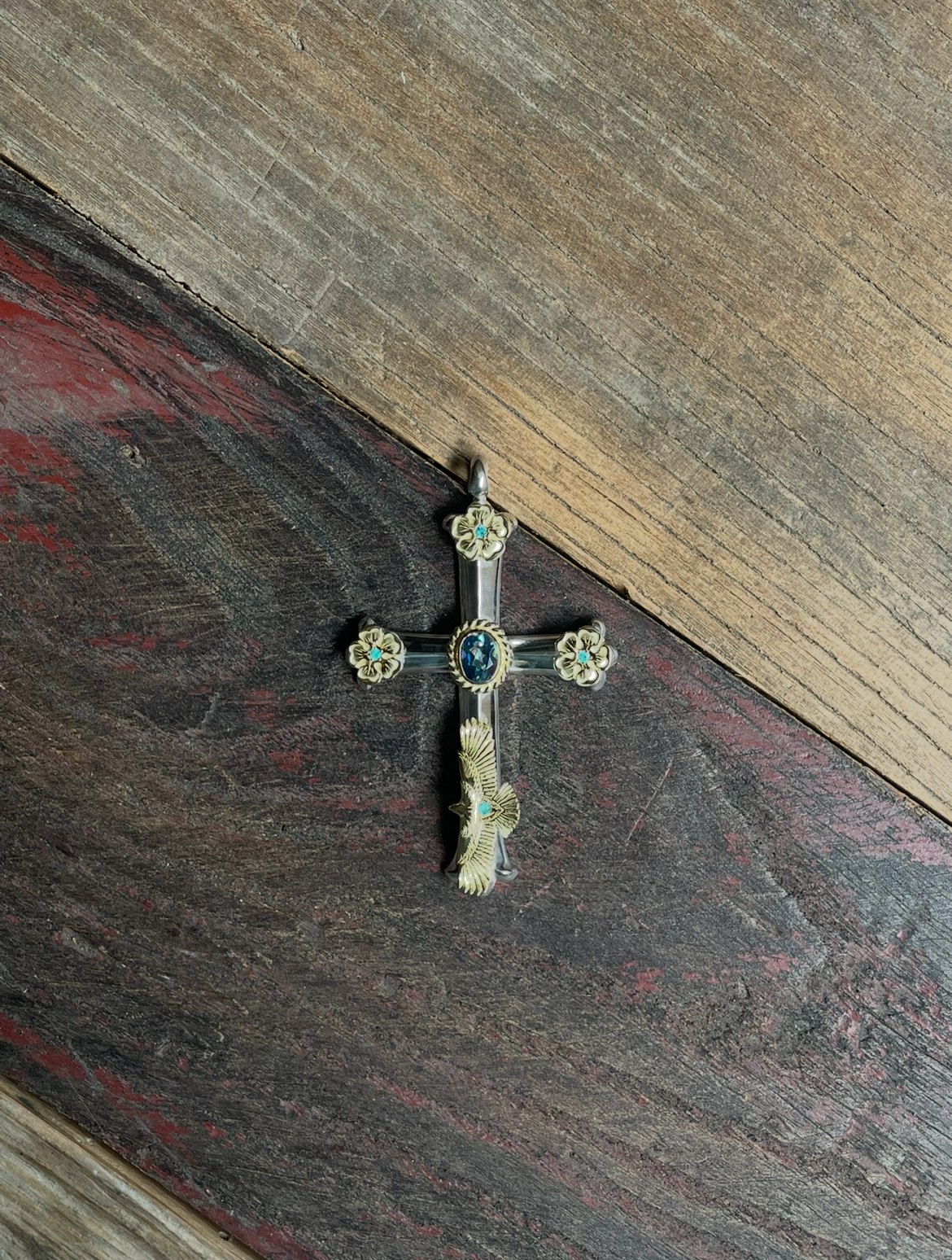 三花點Paraiba金繩Rainbow Topaz 金Eg-05點Paraiba 十字架