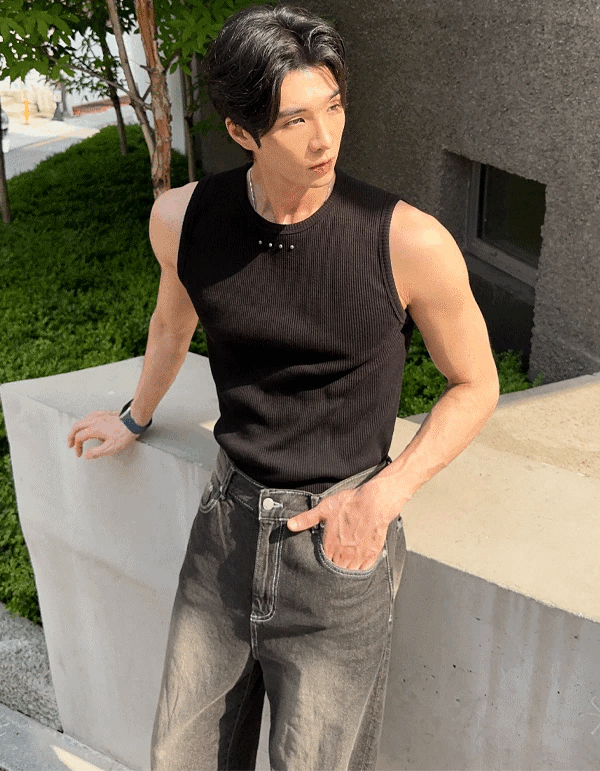 鉚釘羅紋肌肉背心