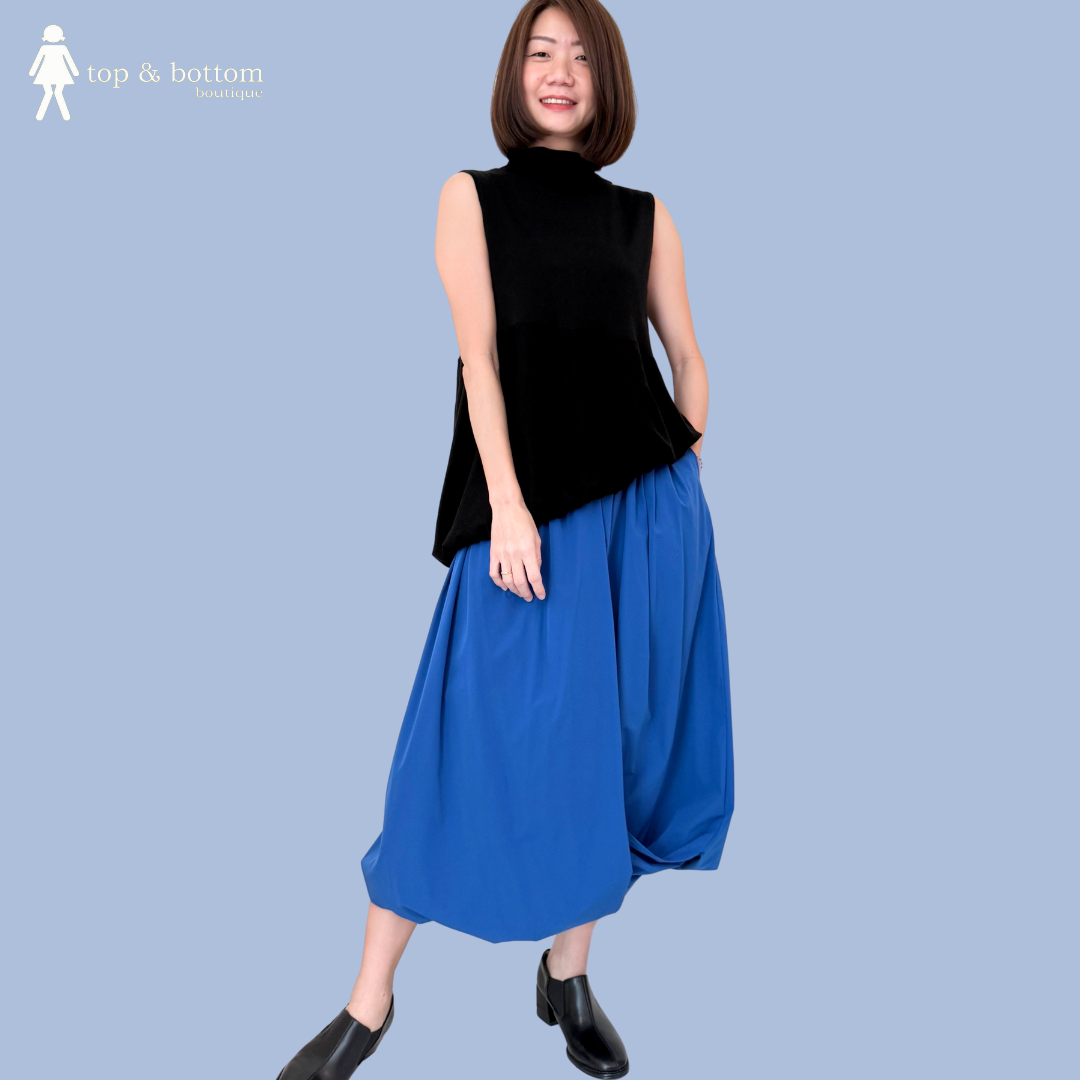 ELASTIC WAISTED BUBBLE HEM MIDI SKIRT
