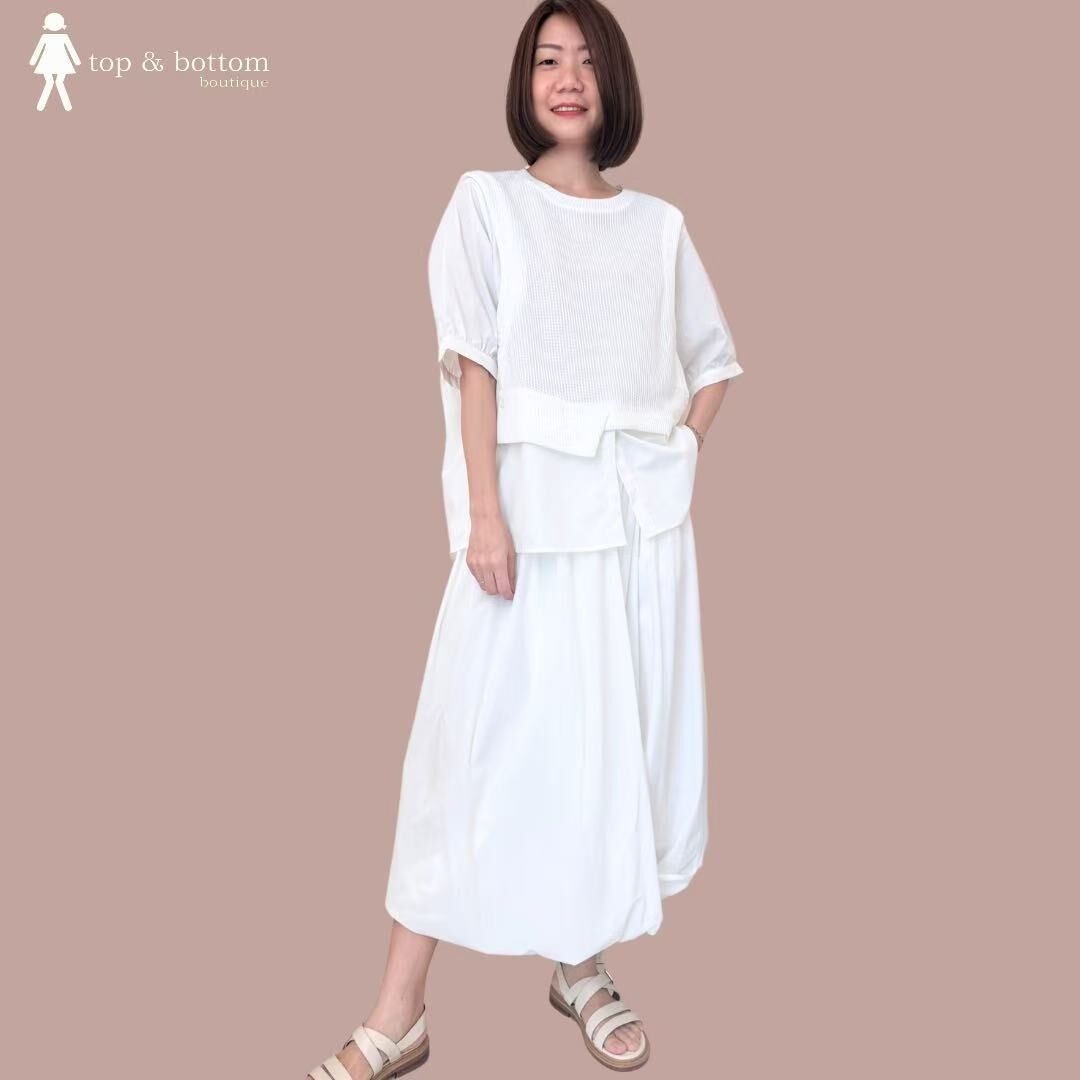 ELASTIC WAISTED BUBBLE HEM MIDI SKIRT