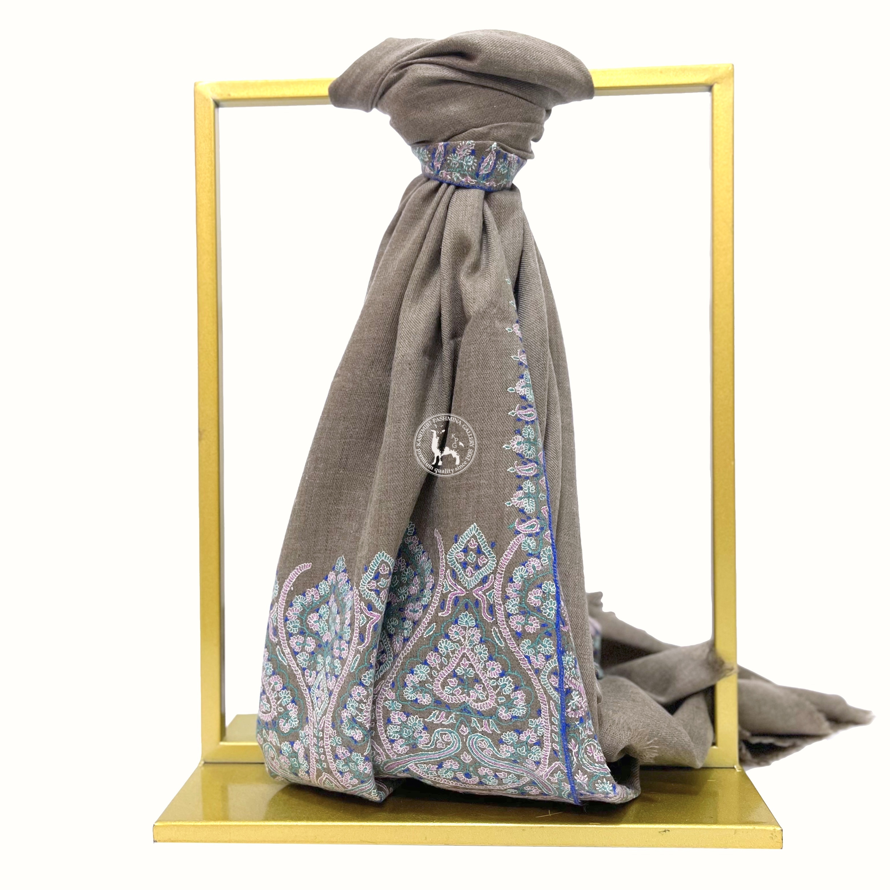 天然駝色索茲尼刺繡羊絨披肩圍巾