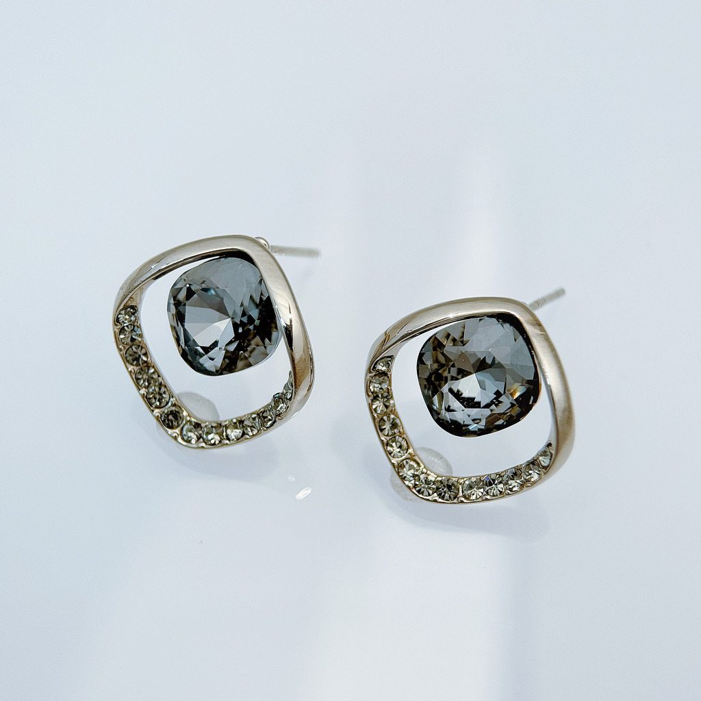 開放式方框灰鑽耳環