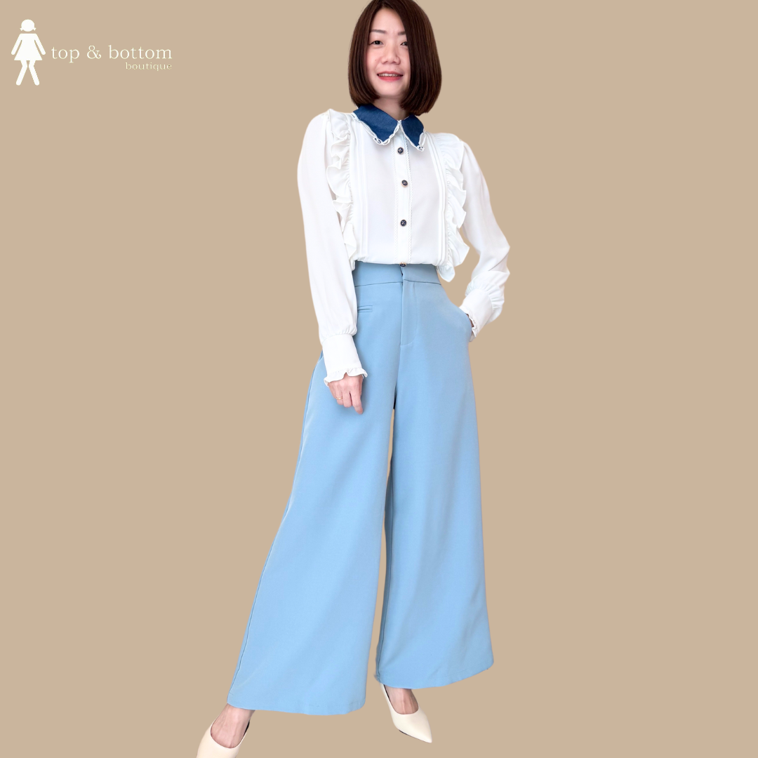 EMBROIDERED COLLAR CHIFFON LONG SLEEVE BLOUSE