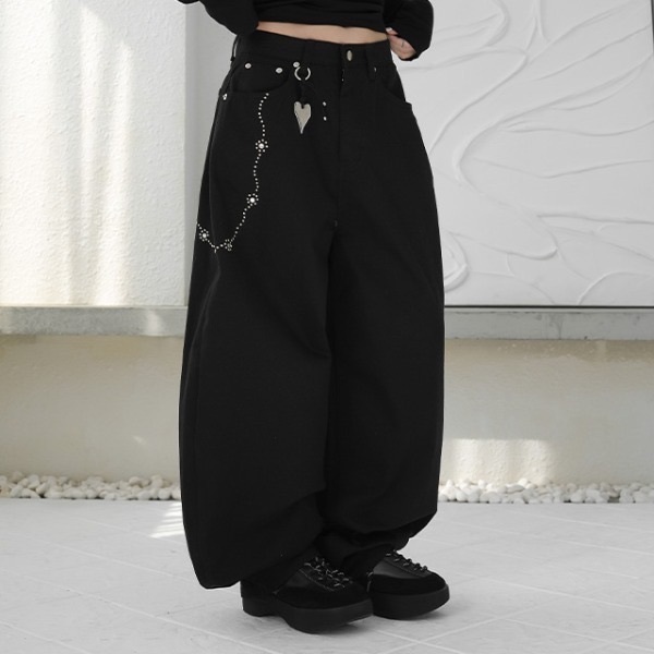 【優惠預訂】韓國閃石黑色闊褲