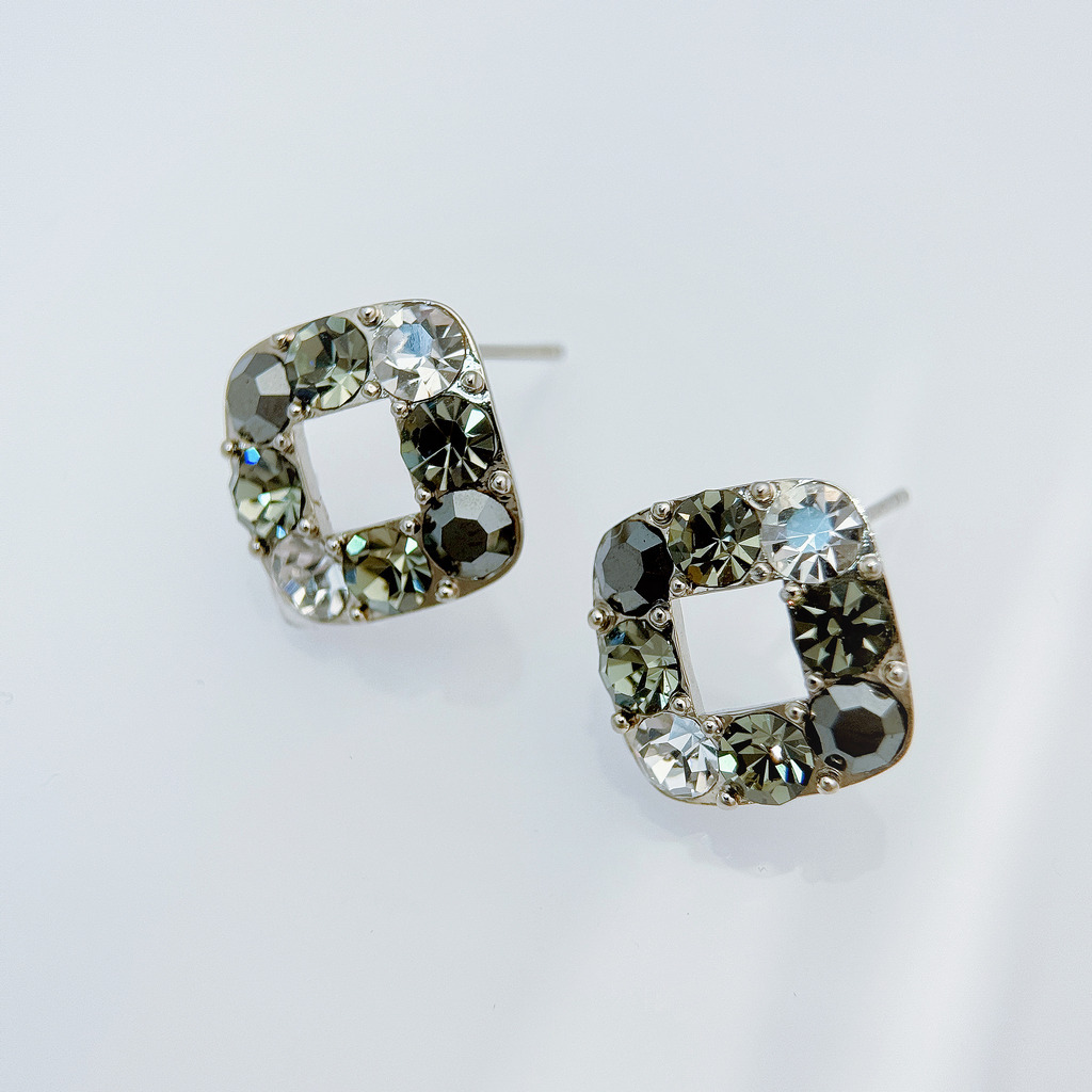 幾何鑽圈方形耳環