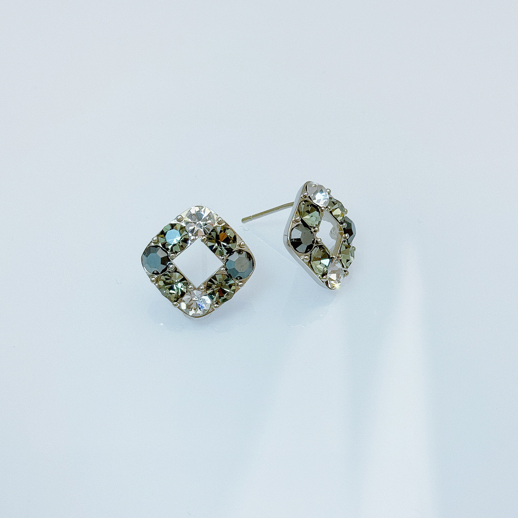 幾何鑽圈方形耳環