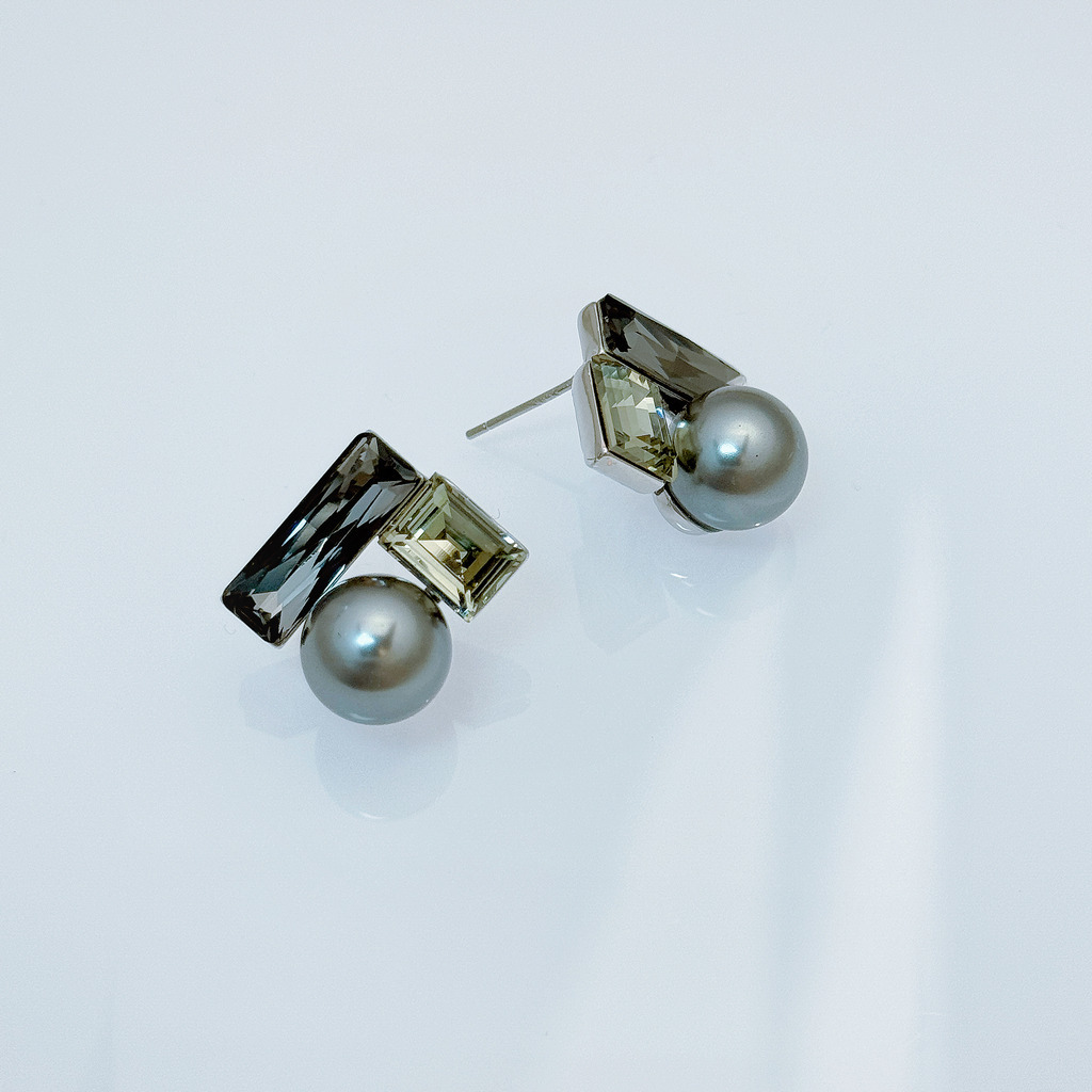 L型幾何珍珠耳環