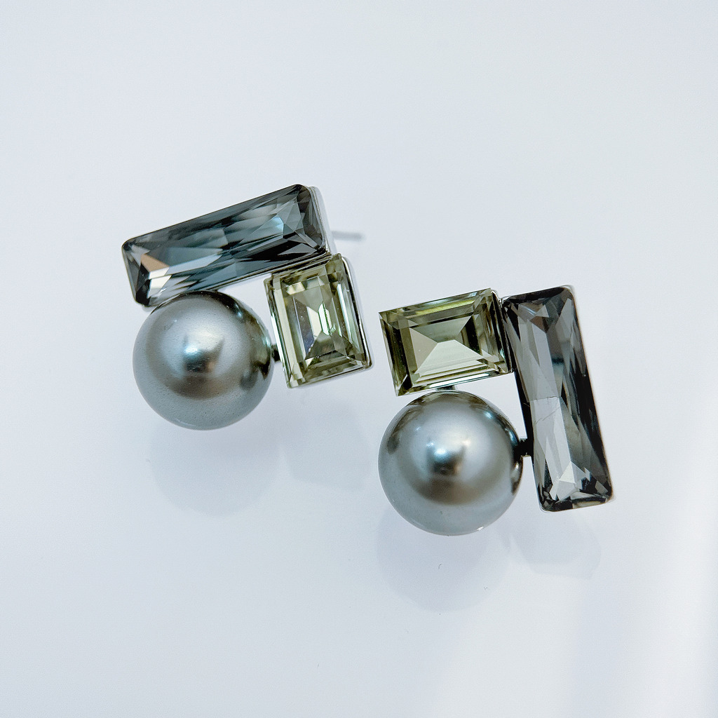 L型幾何珍珠耳環