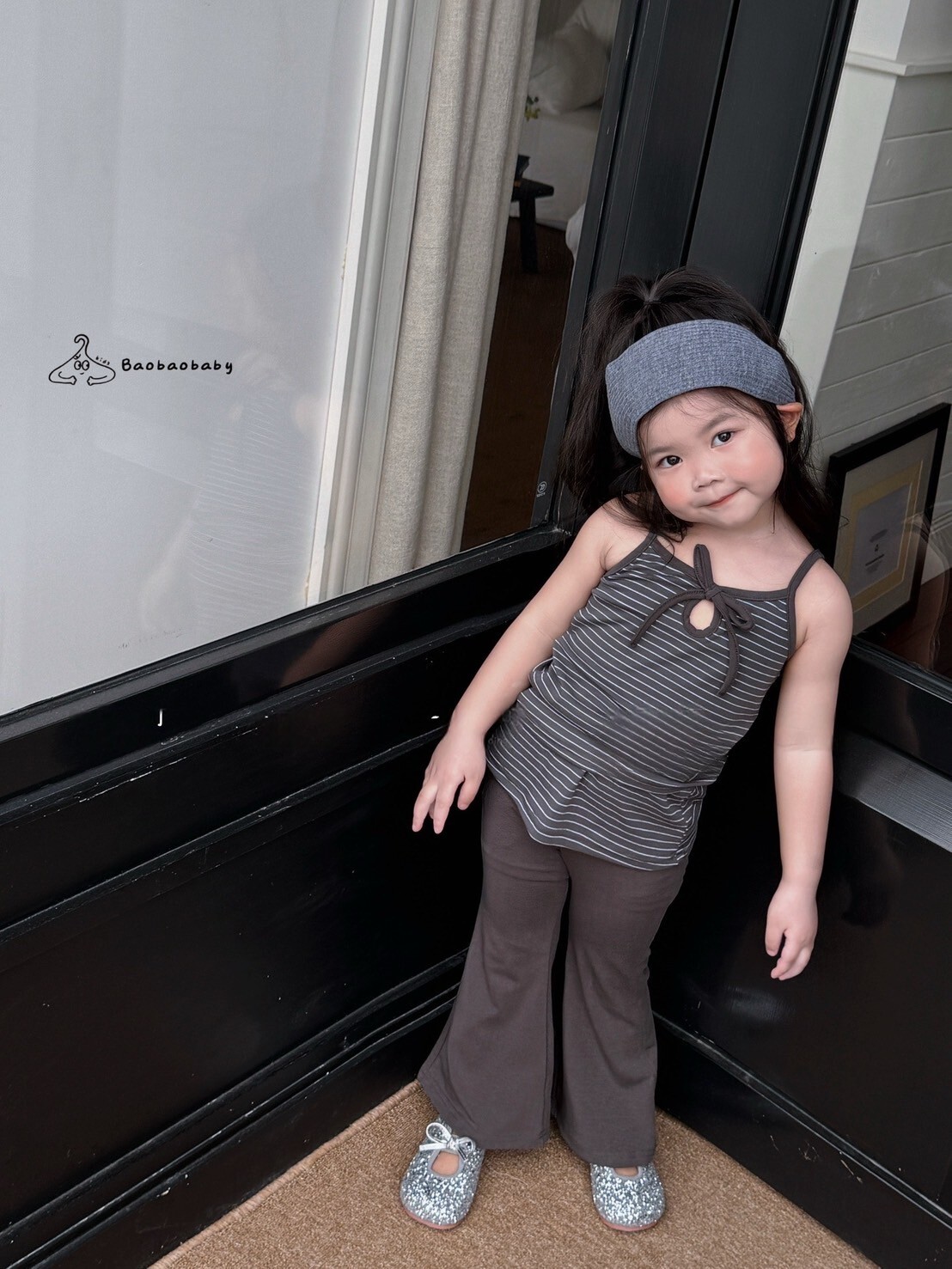 可可條紋小美背套裝