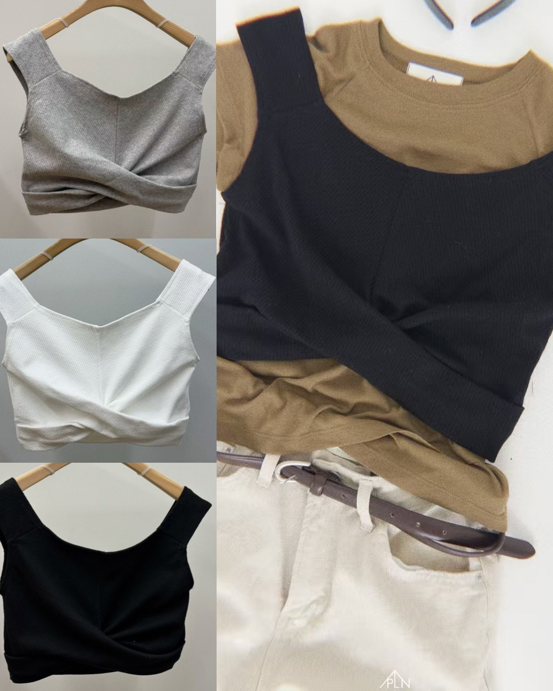 預 購 產 品 丨韓國女裝 - 韓國氣質交叉扭結露腰背心 Made In Korea（ 預計兩星期後發貨 ）