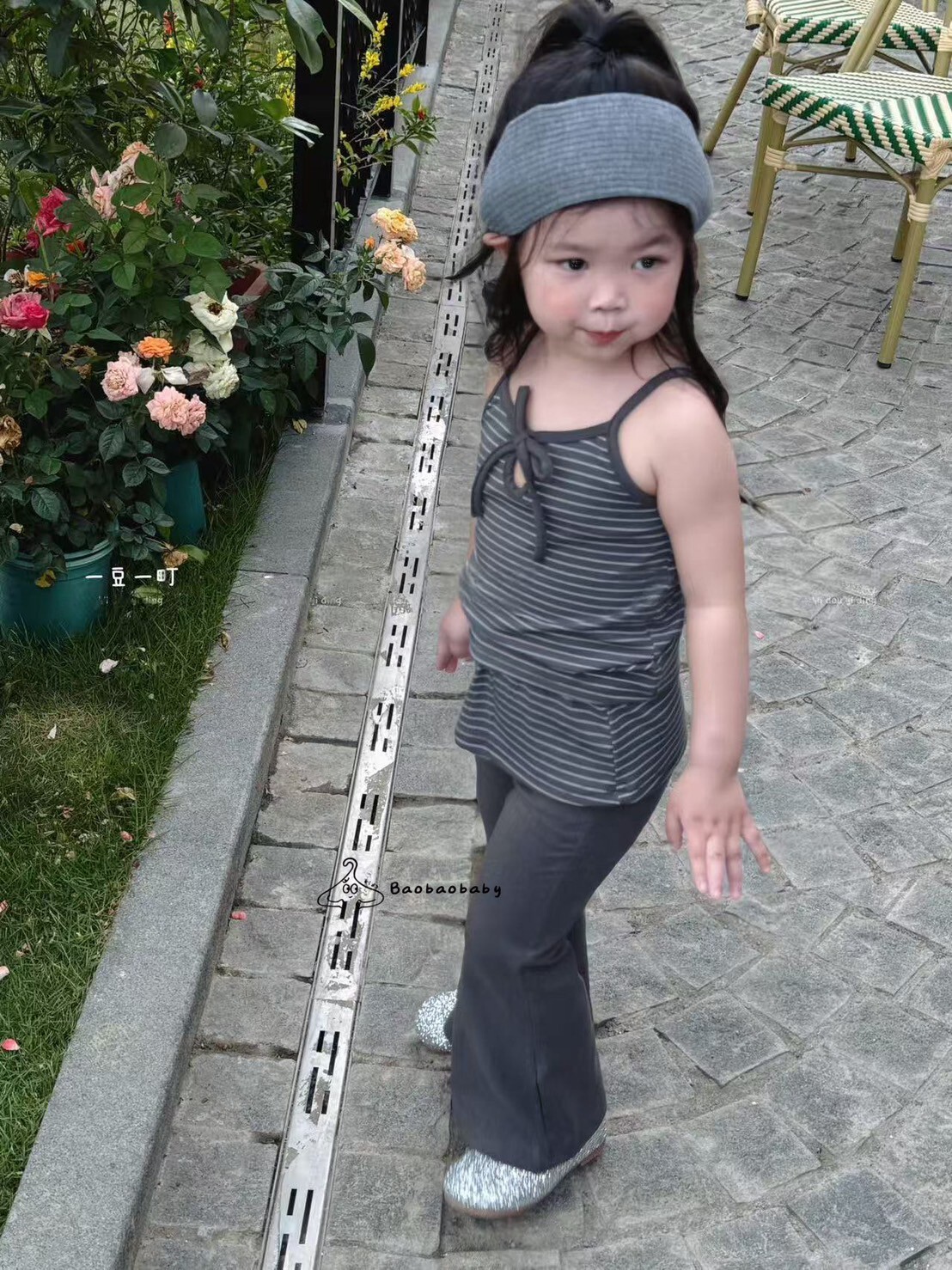 可可條紋小美背套裝