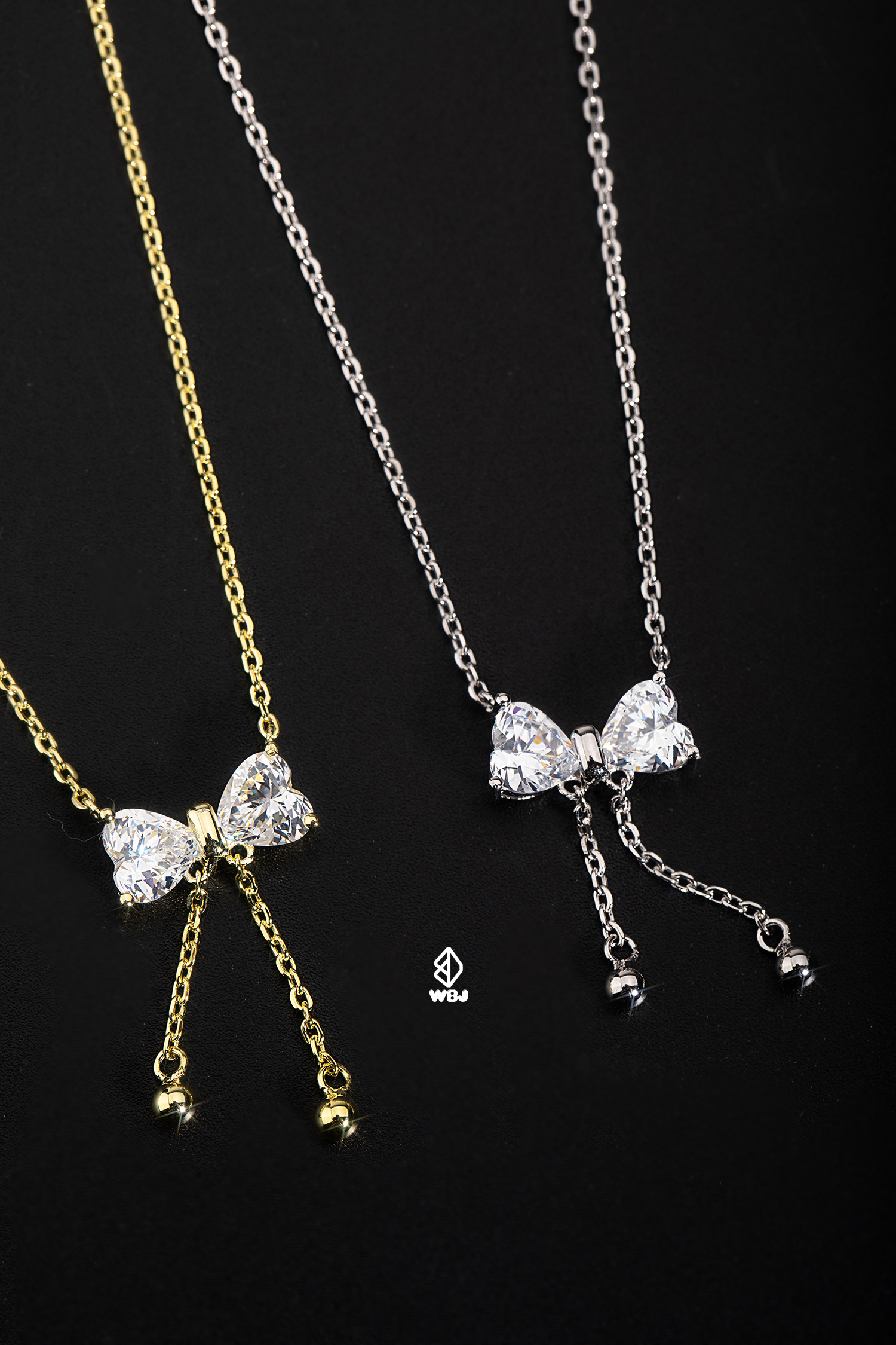 兩克拉不對稱緞帶蝴蝶結項鍊吊墜 ◇ 心型寶石切割