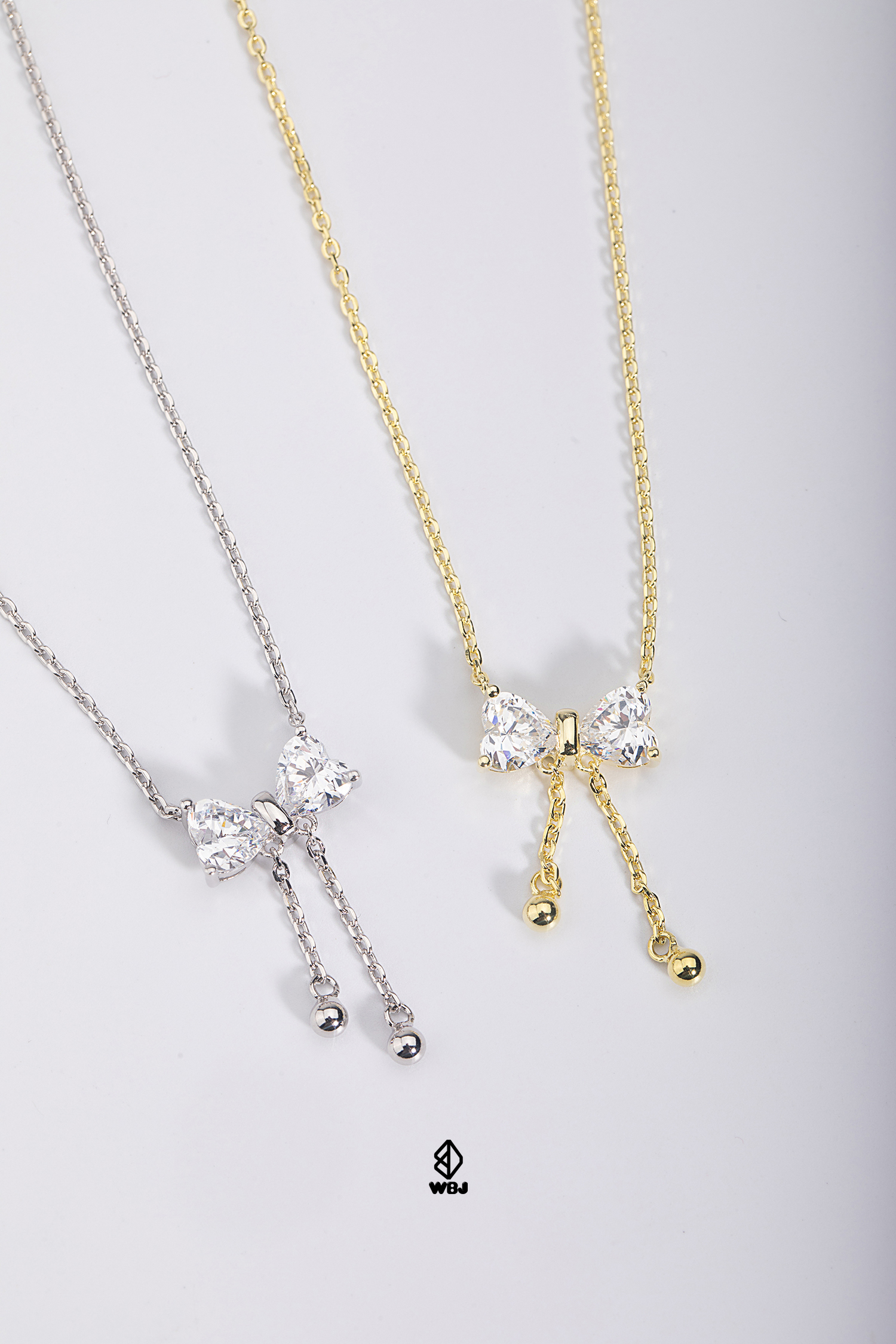 兩克拉不對稱緞帶蝴蝶結項鍊吊墜 ◇ 心型寶石切割