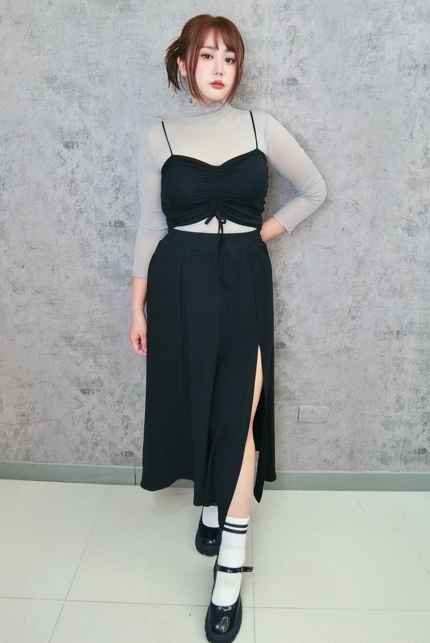 細肩帶抽繩小可愛+長裙套裝