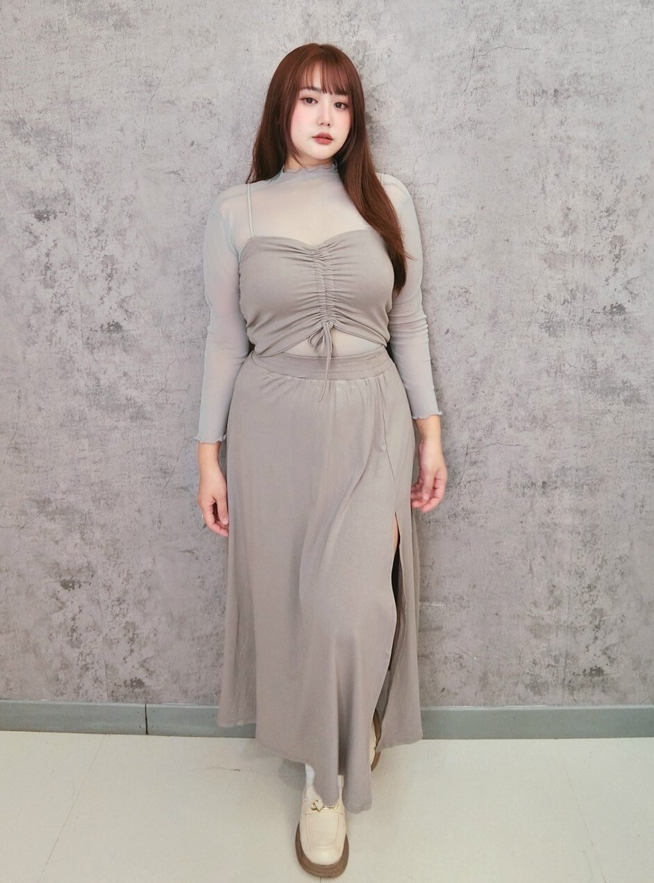 細肩帶抽繩小可愛+長裙套裝