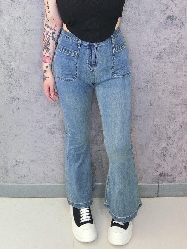 韓系長腿造型口袋顯瘦喇叭褲