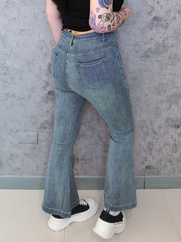 韓系長腿造型口袋顯瘦喇叭褲