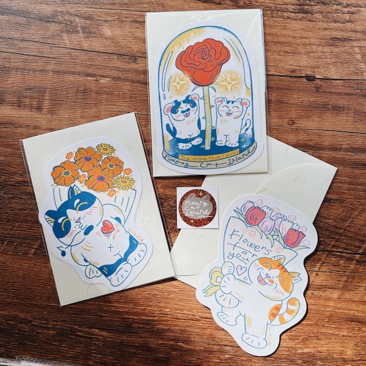 送你一束花 貓與花卡片 祝福卡｜皮康