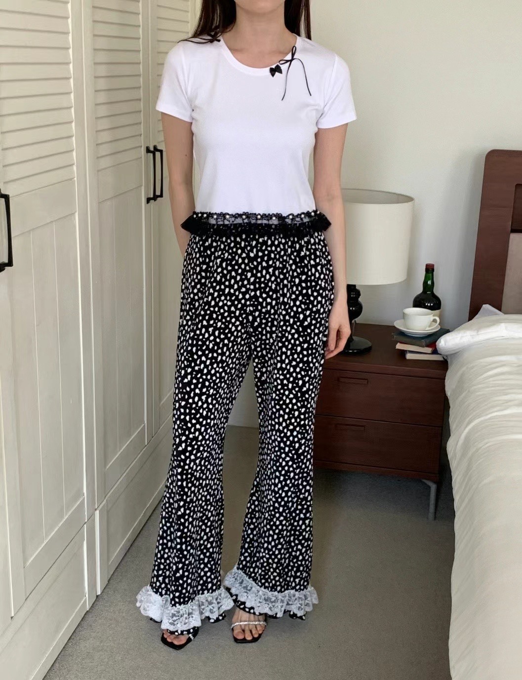 動物紋蕾絲褲腳長褲