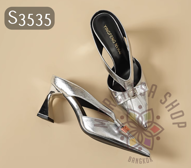 S3535 - 頭層羊皮復古品味尖頭高踭涼拖