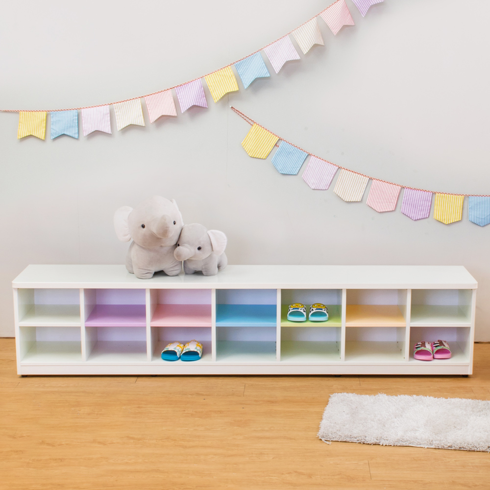 南亞塑鋼-6.3尺開放式14格塑鋼坐式鞋櫃/穿鞋椅