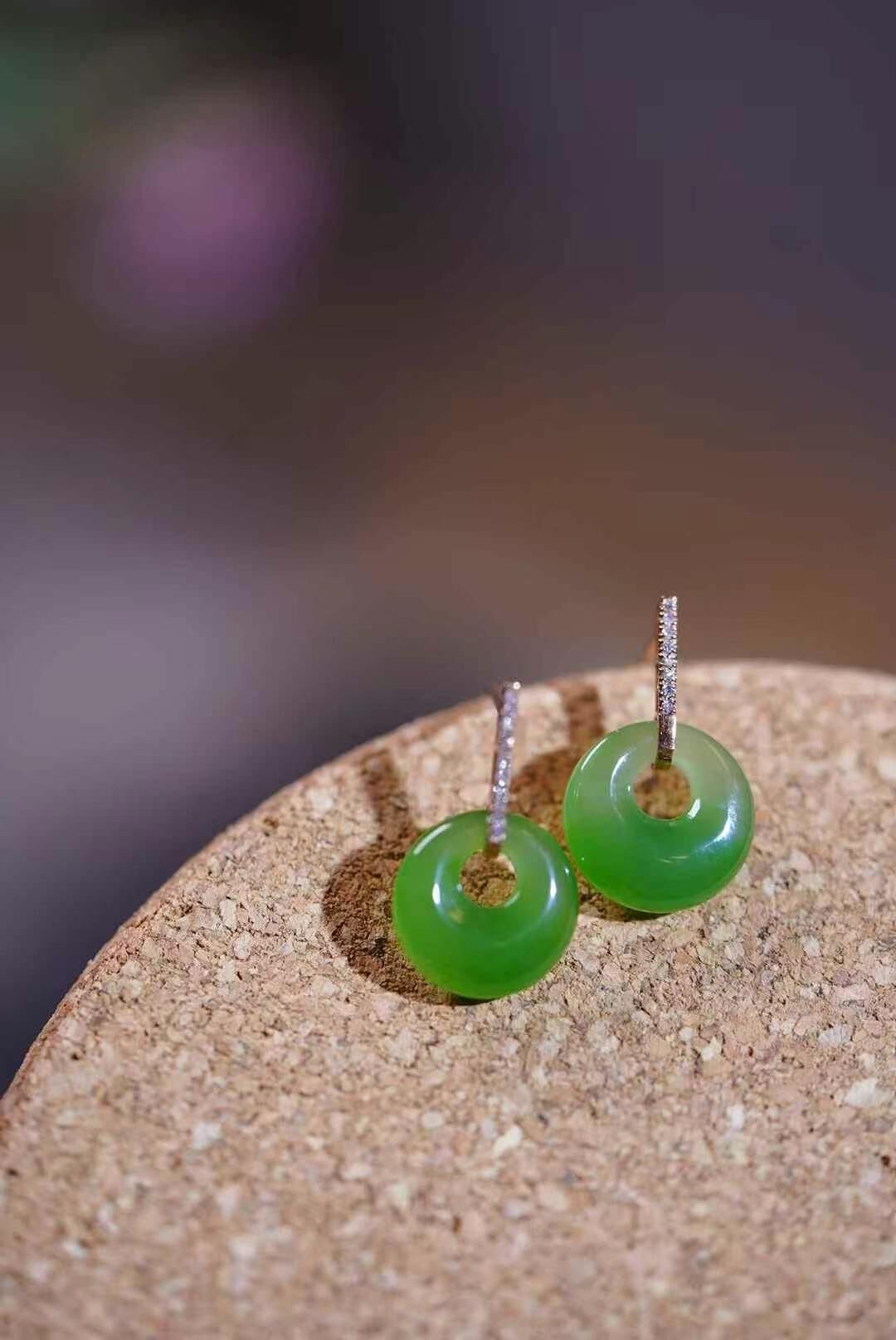 和田玉碧玉公主扣耳釘 (12mm直徑),天然和田玉軟玉