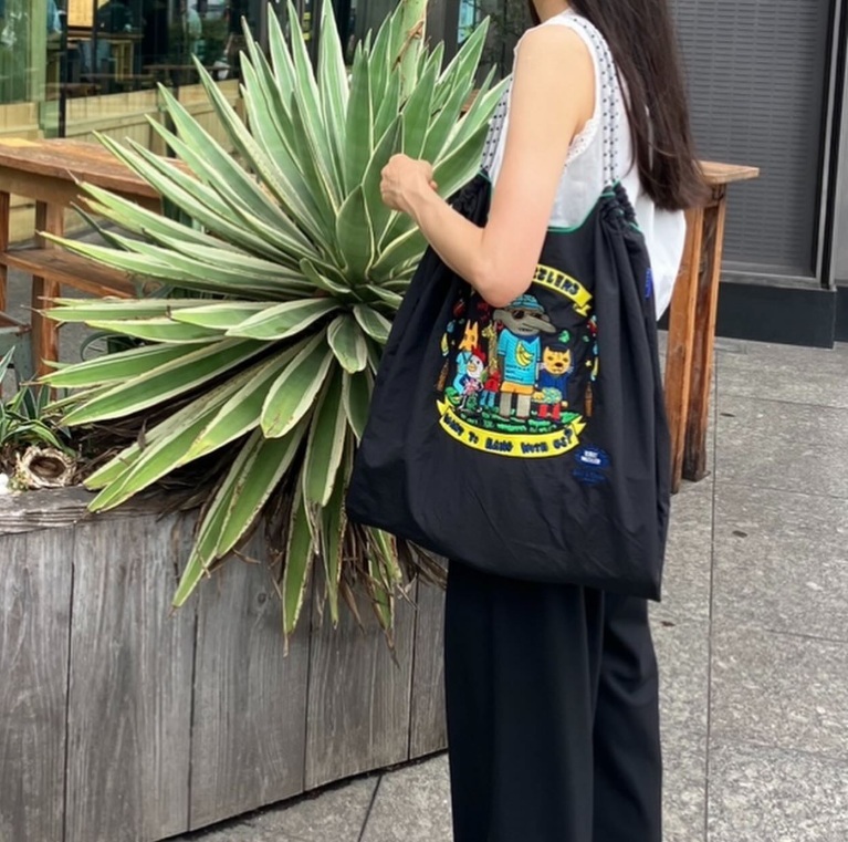 Ball＆Chain 刺繡環保購物袋 L號 - 黑 (32210301)