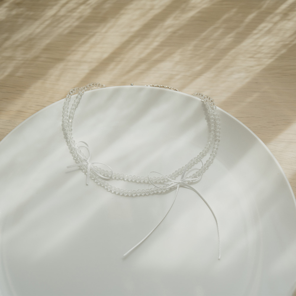 Bow Ribbon Double Beaded Necklace【07040386】in stock+pre-order